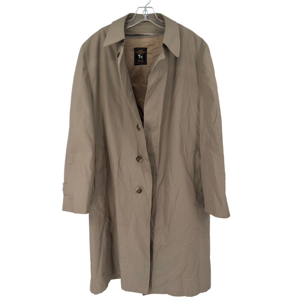 Hart Schaffner Marx Trench Coat Removable Liner Heritage Mens 42R Tan